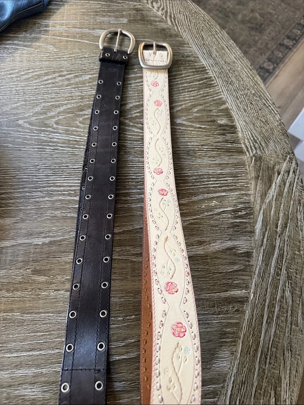 2 Leather Floral Embossed Women’s Belt - Cream